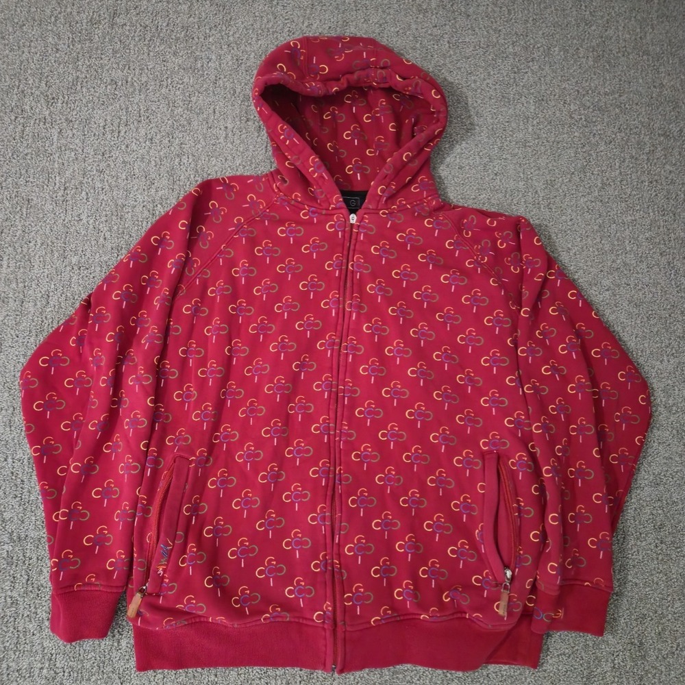 Coogi Hoodie Mens XL Red AOP All Over Print Monogram Full Zip Sweatshirt